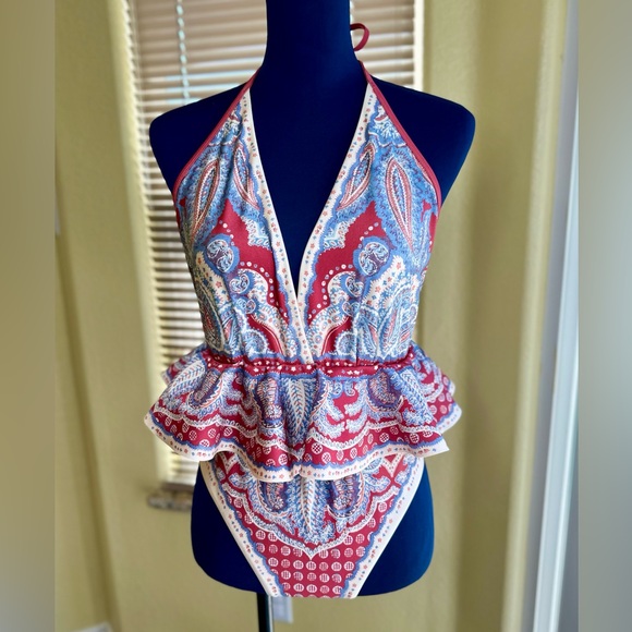 NEW! Zimmermann Indigo & Ruby Vitali Paisley Ruffle One-Piece Swimsuit - Picture 7 of 16
